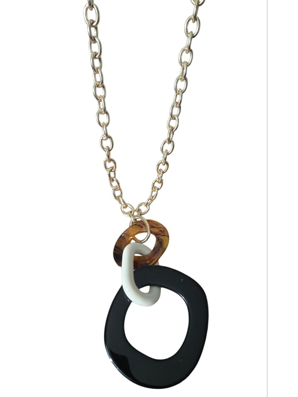 Chico's Gold Chain Necklace with Black, White & Tortoiseshell Links